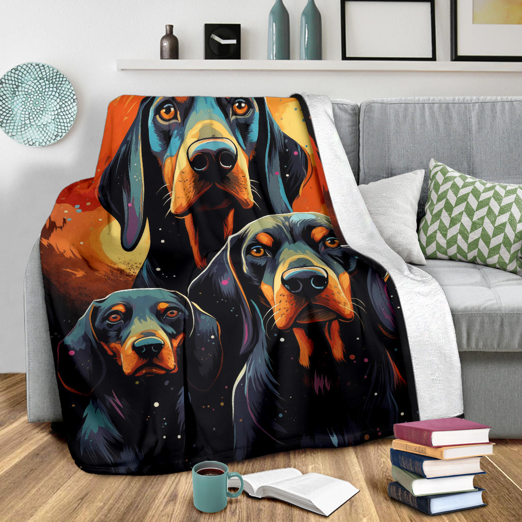 Black and Tan Coonhound Blanket, Trippy Psychedelics Black and Tan Coonhound Fleece Blanket, Black and Tan Coonhound Throw Blanket, Black and Tan Coonhound Gifts