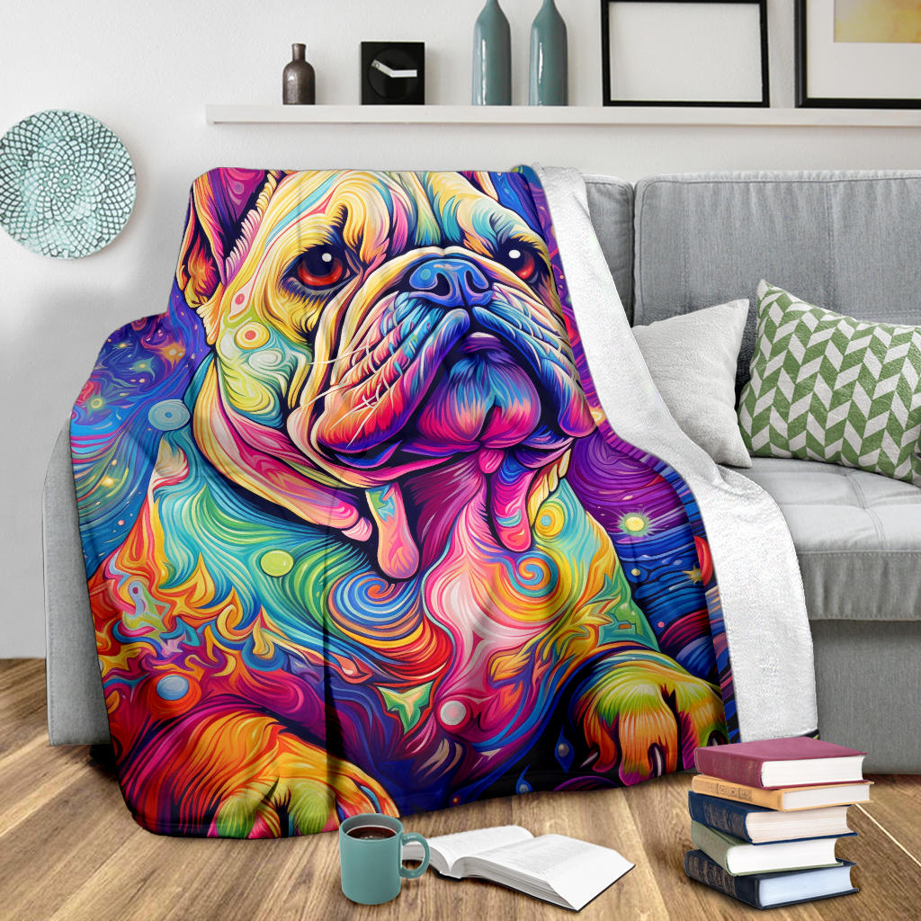 Trippy Psychedelics Bulldog Blanket, Bulldog Throw Blanket, Bulldog Fleece Blanket, Bulldog Gifts