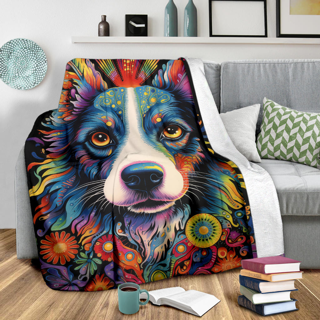 Border Collie Blanket, Border Collie Trippy Psychedelics Blanket, Border Collie Gifts, Border Collie Throw Blanket