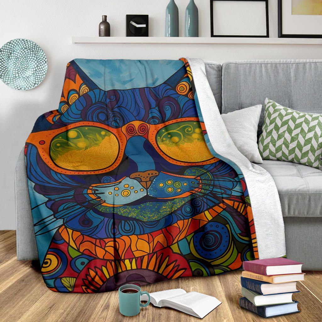 Manx cat Blanket, Trippy Psychedelics Manx cat Fleece Blanket, Manx cat Throw Blanket, Manx cat Gifts