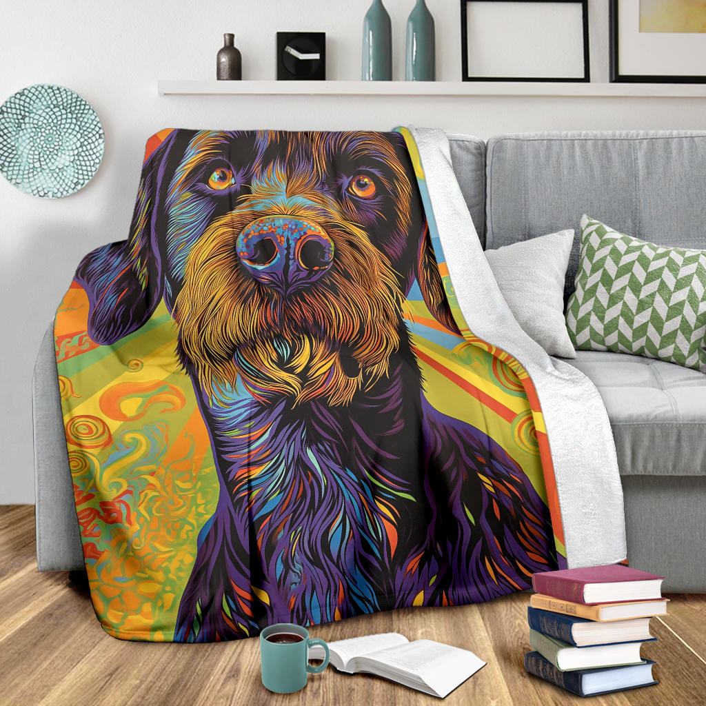 German Wirehaired Pointer Blanket, Trippy Psychedelics German Wirehaired Pointer Fleece Blanket, German Wirehaired Pointer Throw Blanket, German Wirehaired Pointer Gifts