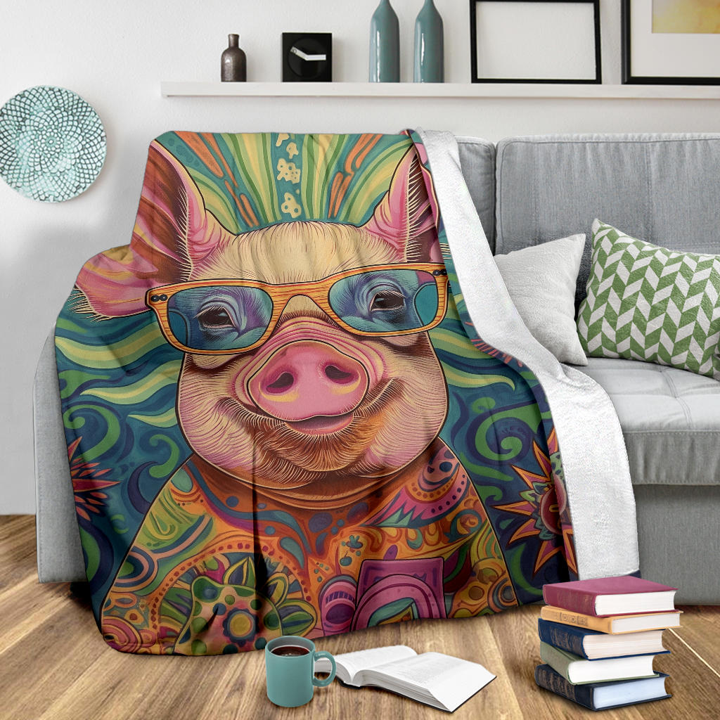 Pig Blanket, Trippy Psychedelics Pig Fleece Blanket, Pig Throw Blanket, Pig Gifts