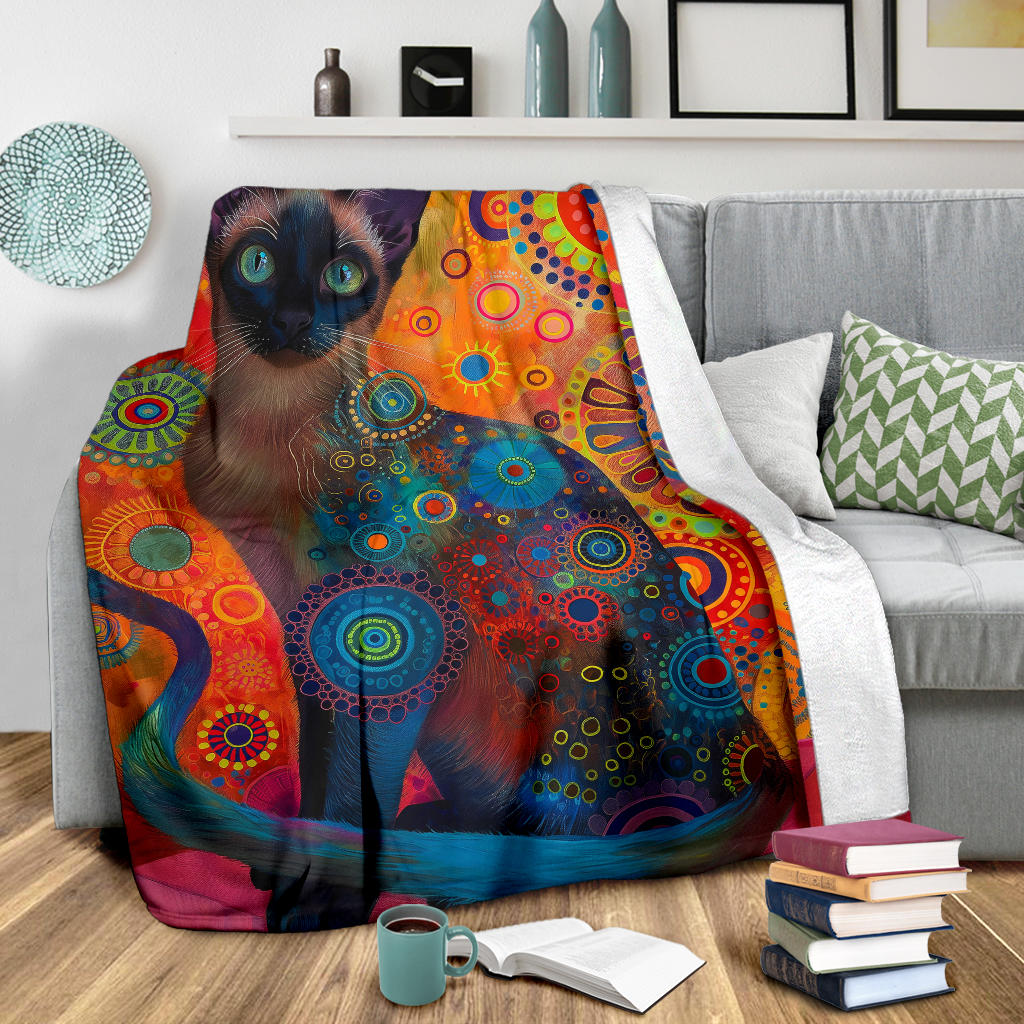 Burmese cat Blanket, Trippy Psychedelics Burmese cat Fleece Blanket, Burmese cat Throw Blanket, Burmese cat Gifts