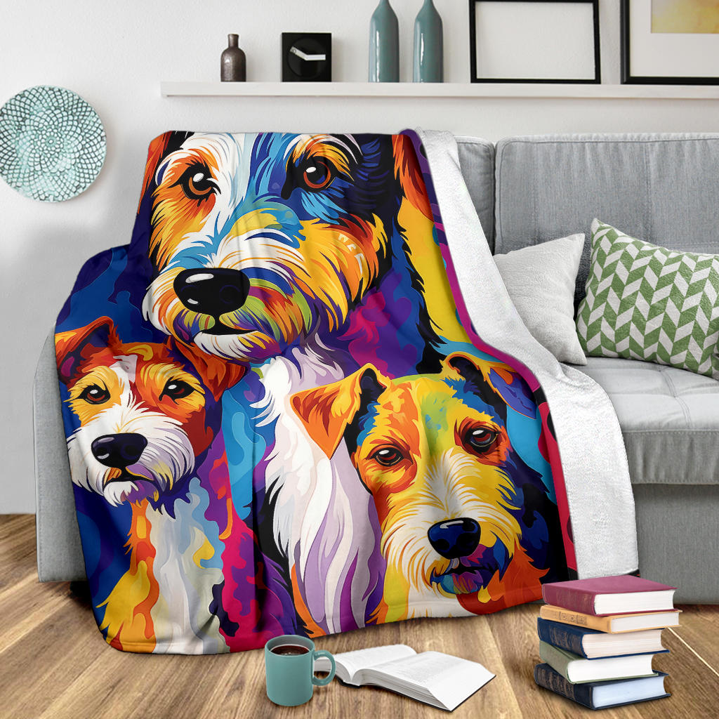 Fox Terrier Blanket, Trippy Psychedelics Fox Terrier Fleece Blanket, Fox Terrier Throw Blanket, Fox Terrier Gifts