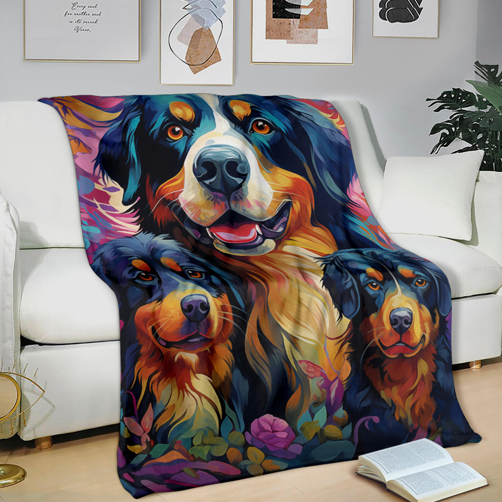 Bernese Mountain Blanket, Trippy Psychedelics Bernese Mountain Fleece Blanket, Bernese Mountain Throw Blanket, Bernese Mountain Gifts