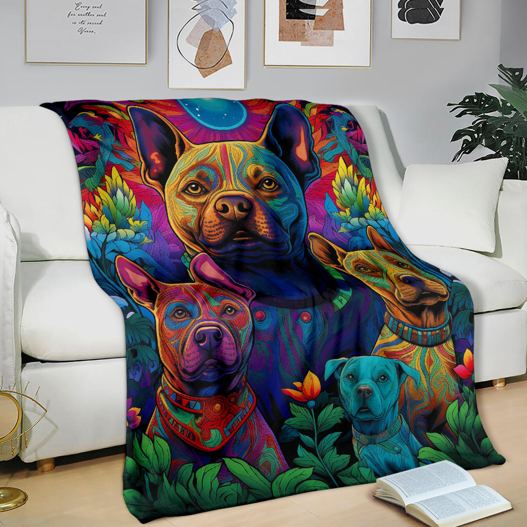 American Staffordshire Terrier Blanket, Trippy Psychedelics American Staffordshire Terrier Fleece Blanket, American Staffordshire Terrier Throw Blanket, American Staffordshire Terrier Gifts