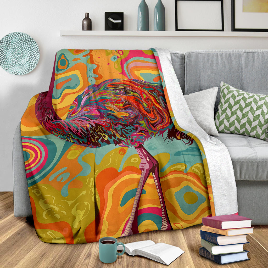 Ostrich Blanket, Trippy Psychedelics Ostrich Fleece Blanket, Ostrich Throw Blanket, Ostrich Gifts