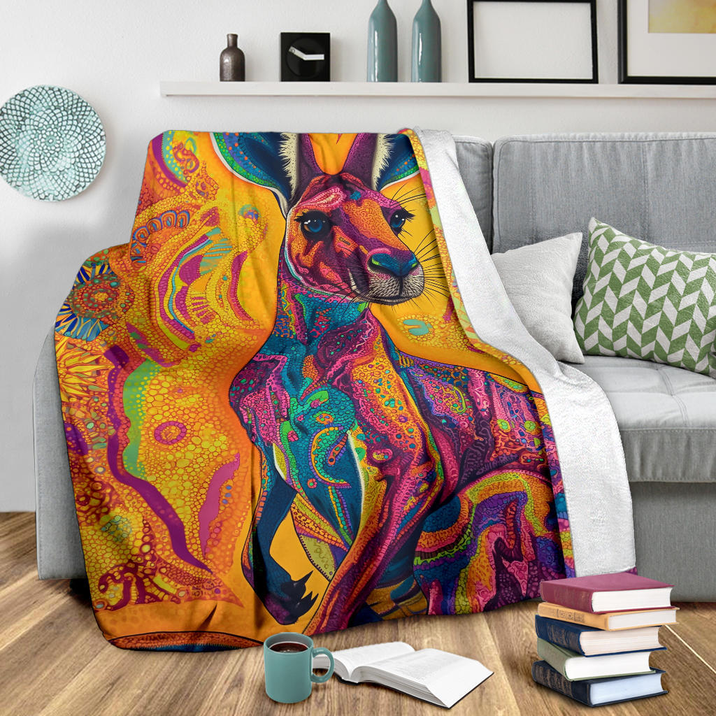 Kangaroo Blanket, Trippy Psychedelics Kangaroo Fleece Blanket, Kangaroo Throw Blanket, Kangaroo Gifts