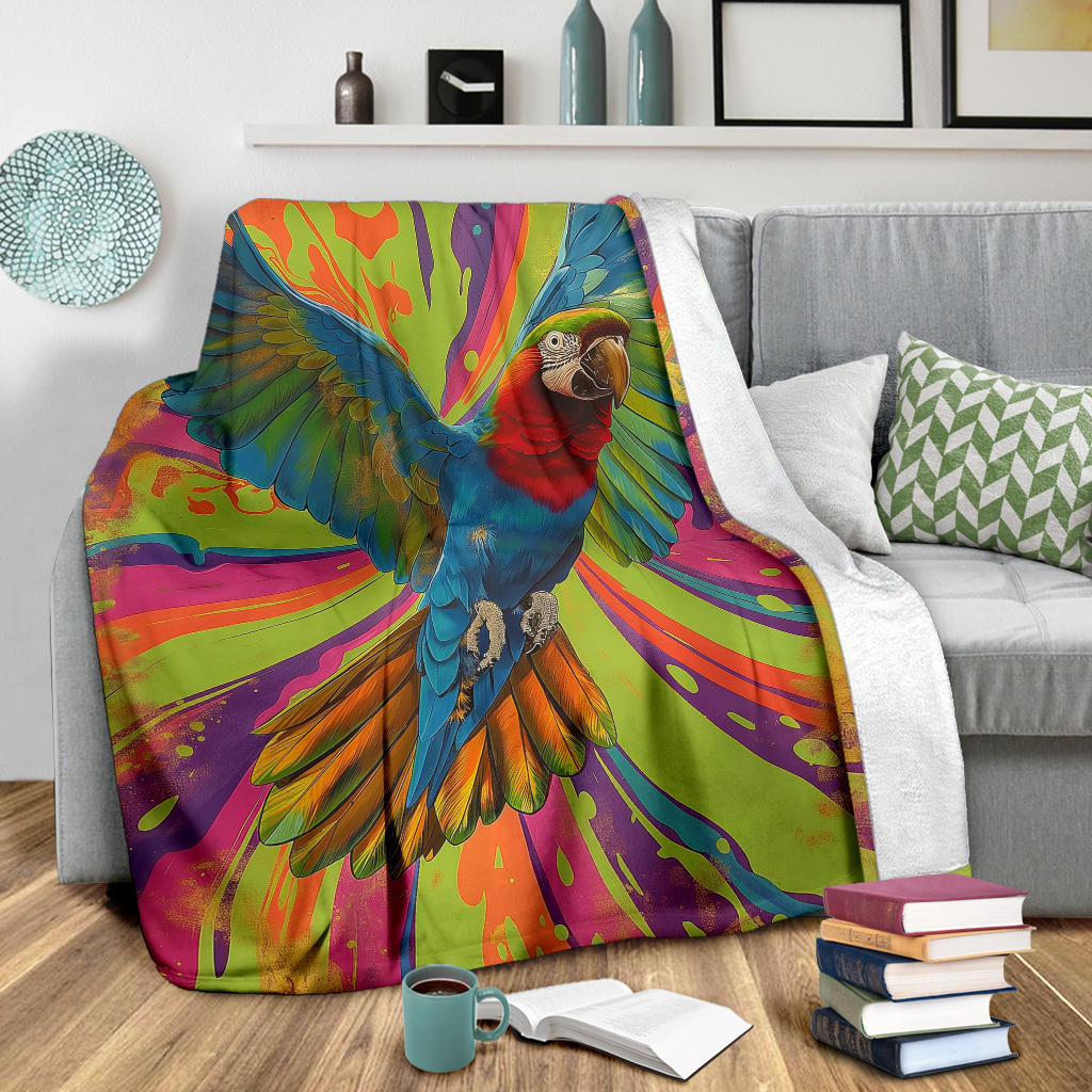 Parrot Blanket, Trippy Psychedelics Parrot Fleece Blanket, Parrot Throw Blanket, Parrot Gifts