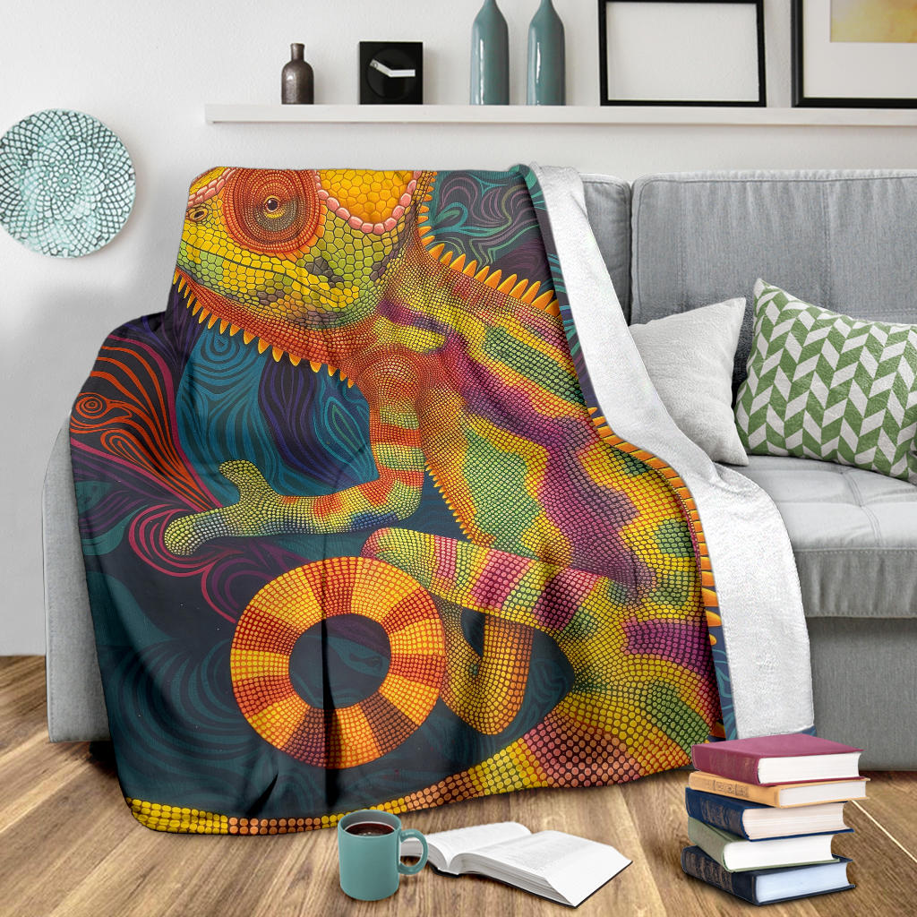 Chameleon Blanket, Trippy Psychedelics Chameleon Fleece Blanket, Chameleon Throw Blanket, Chameleon Gifts