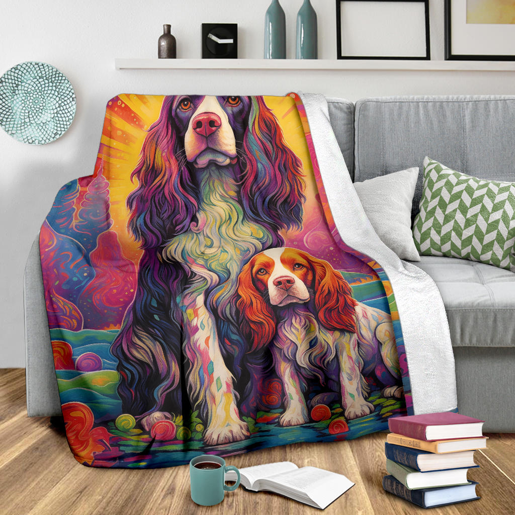 English Springer Spaniel Blanket, Trippy Psychedelics English Springer Spaniel Fleece Blanket, English Springer Spaniel Throw Blanket, English Springer Spaniel Gifts