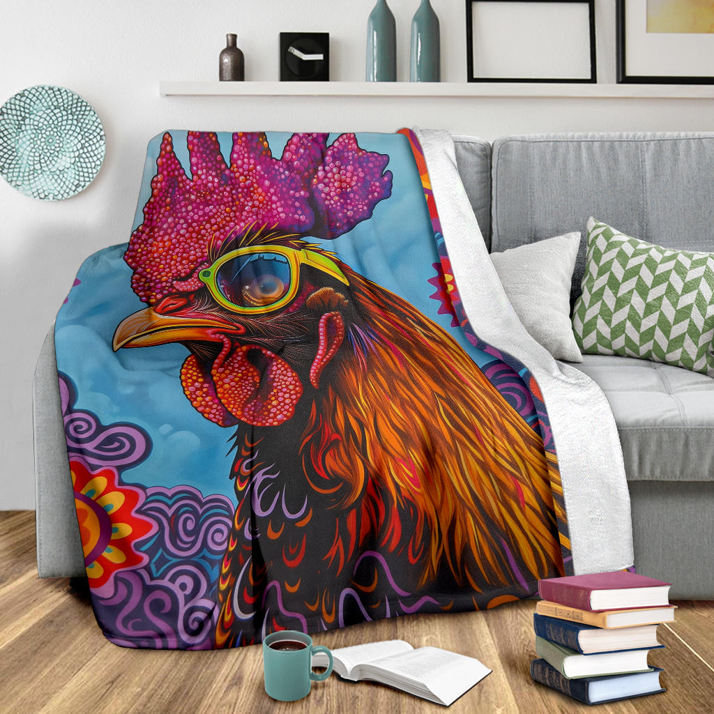 Chicken Blanket, Trippy Psychedelics Chicken Fleece Blanket, Chicken Throw Blanket, Chicken Gifts