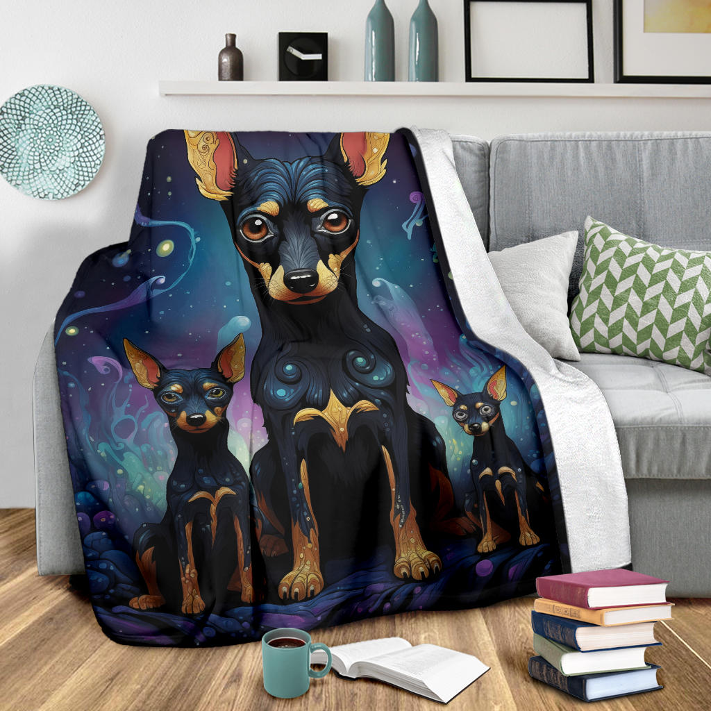 Miniature Pinscher Blanket, Trippy Psychedelics Miniature Pinscher Fleece Blanket, Miniature Pinscher Throw Blanket, Miniature Pinscher Gifts