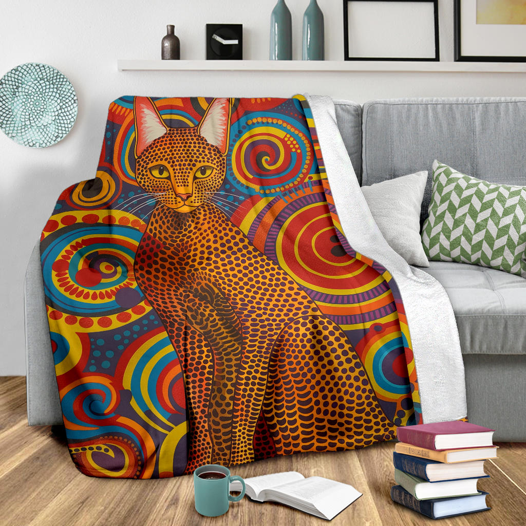 Egyptian Mau cat Blanket, Trippy Psychedelics Egyptian Mau cat Fleece Blanket, Egyptian Mau cat Throw Blanket, Egyptian Mau cat Gifts