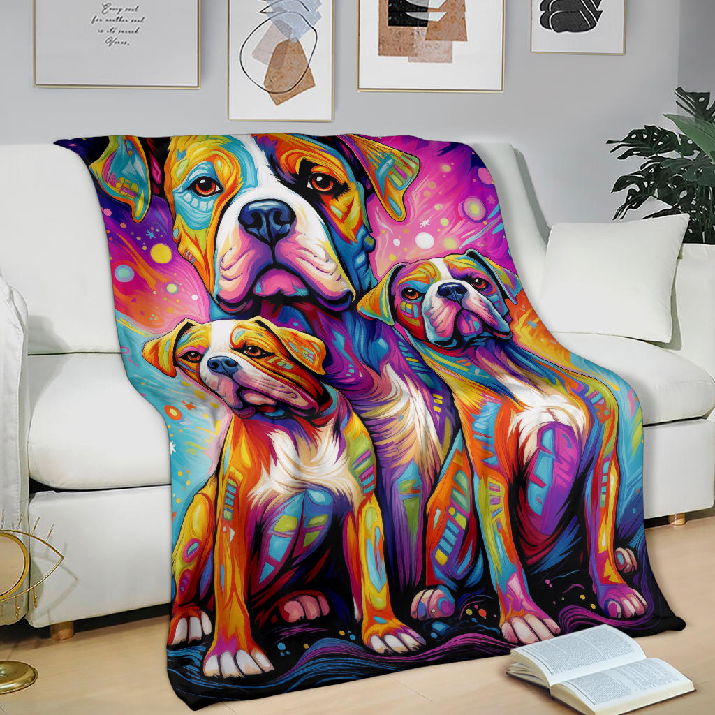 American Bulldog Blanket, Trippy Psychedelics American Bulldog Fleece Blanket, American Bulldog Throw Blanket, American Bulldog Gifts