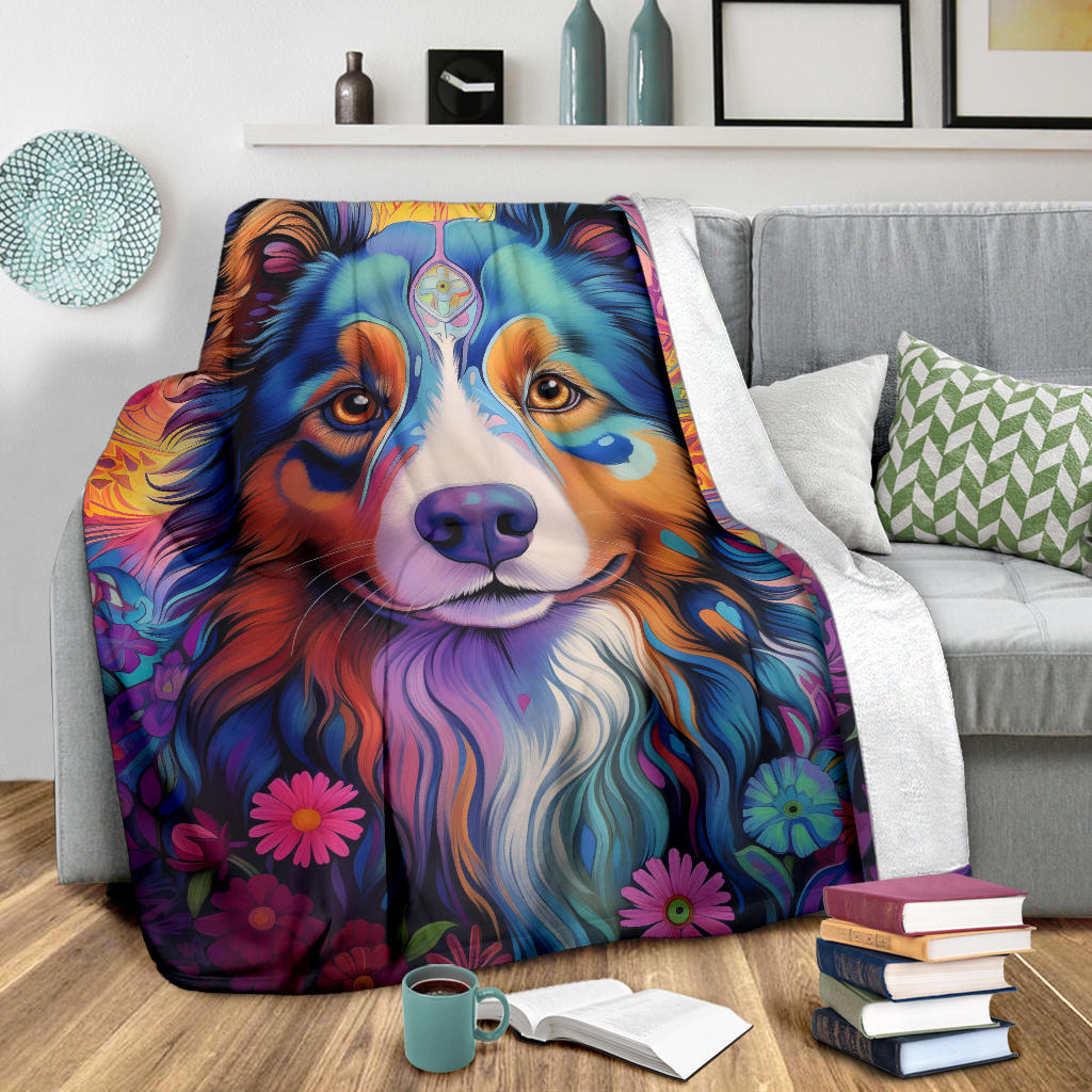 Australian Shepherd Blanket, Australian Shepherd Trippy Psychedelics Blanket, Australian Shepherd Gifts, Australian Shepherd Throw Blanket