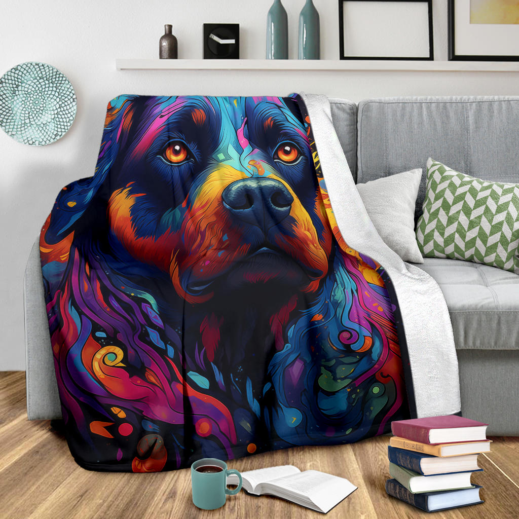 Trippy Psychedelics Rottweiler Blanket, Rottweiler Throw Blanket, Rottweiler Fleece Blanket, Rottweiler Gifts