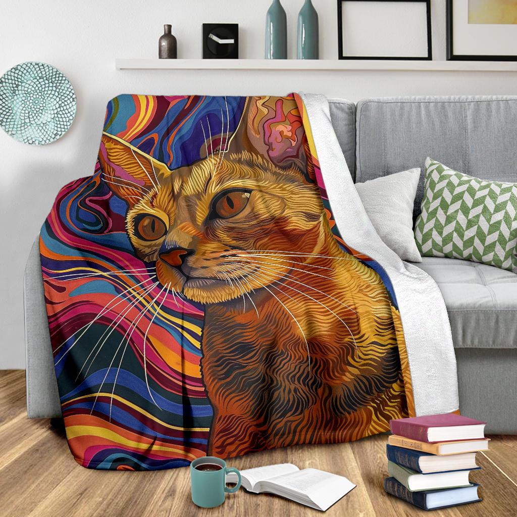 Abyssinian cat Blanket, Trippy Psychedelics Abyssinian cat Fleece Blanket, Abyssinian cat Throw Blanket, Abyssinian cat Gifts