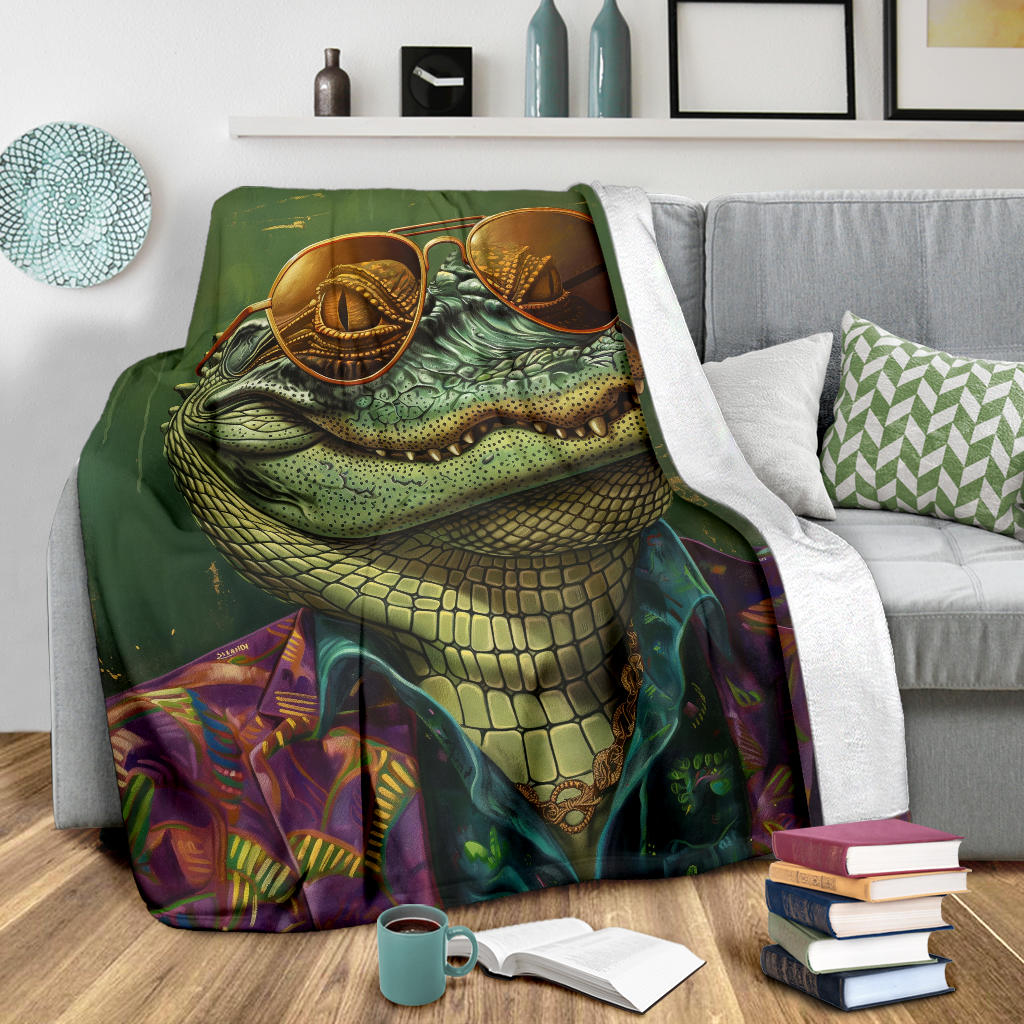 Alligator Blanket, Trippy Psychedelics Alligator Fleece Blanket, Alligator Throw Blanket, Alligator Gifts