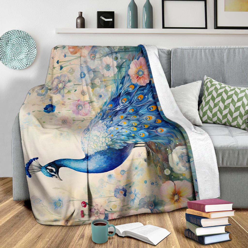 Peacock With Blue Feathers Blanket