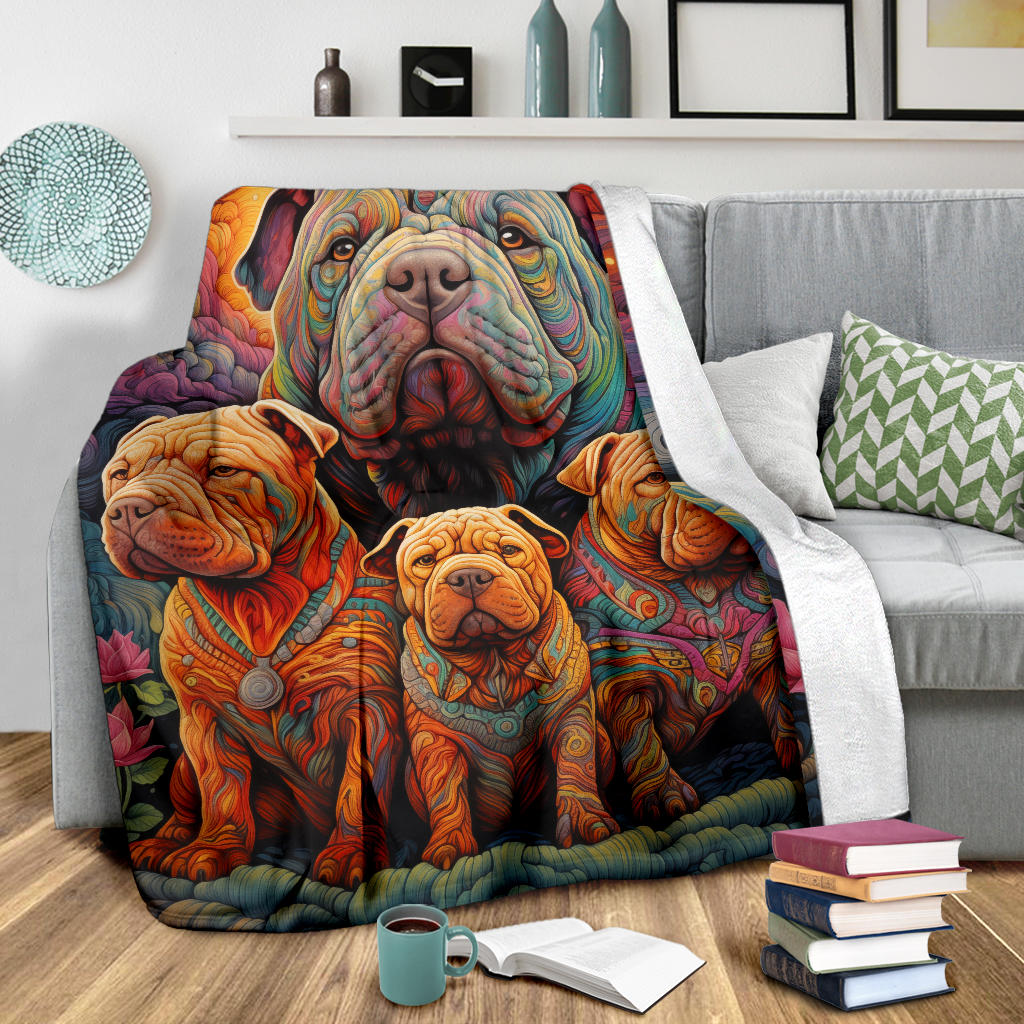 Chinese Shar-Pei Blanket, Trippy Psychedelics Chinese Shar-Pei Fleece Blanket, Chinese Shar-Pei Throw Blanket, Chinese Shar-Pei Gifts