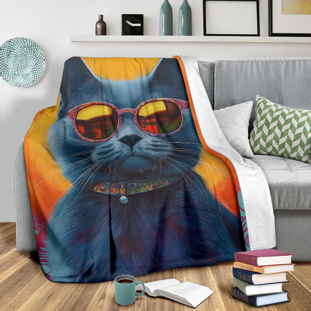 Chartreux cat Blanket, Trippy Psychedelics Chartreux cat Fleece Blanket, Chartreux cat Throw Blanket, Chartreux cat Gifts