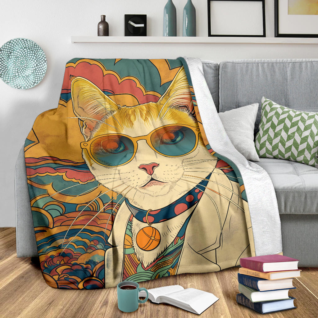 Japanese Bobtail cat Blanket, Trippy Psychedelics Japanese Bobtail cat Fleece Blanket, Japanese Bobtail cat Throw Blanket, Japanese Bobtail cat Gifts