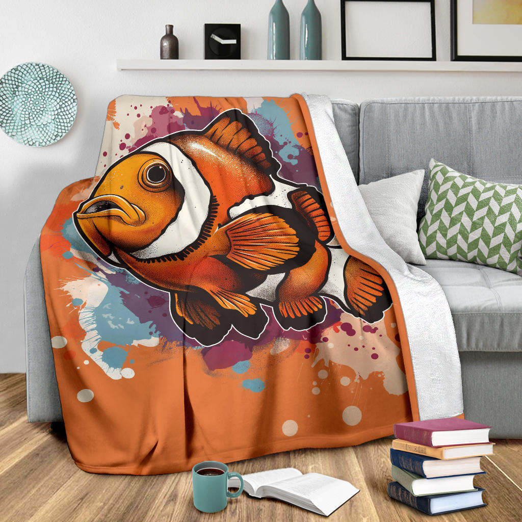 Clownfish Blanket, Trippy Psychedelics Clownfish Fleece Blanket, Clownfish Throw Blanket, Clownfish Gifts