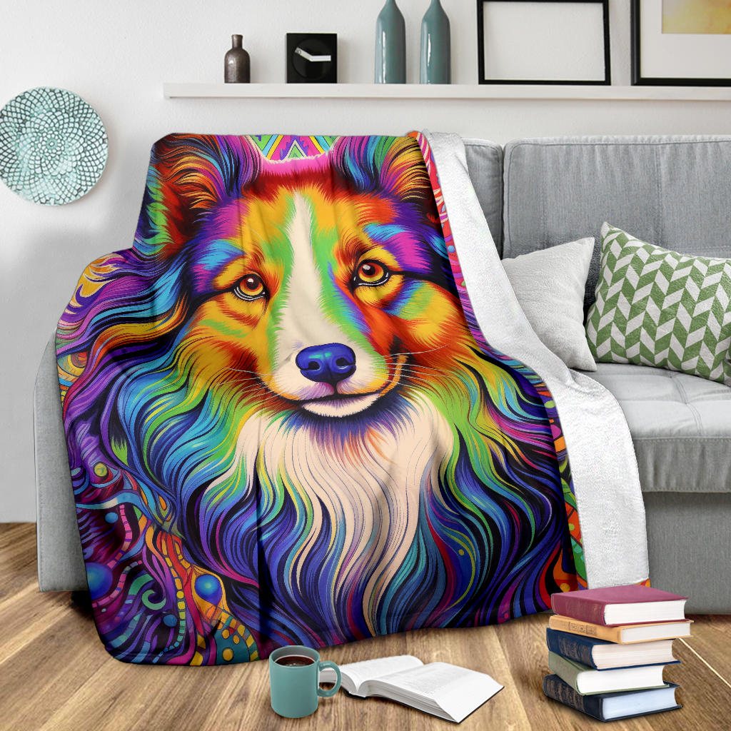 Shetland Sheepdog Blanket, Shetland Sheepdog Fleece Blanket, Shetland Sheepdog Trippy Psychedelics Throw Blanket, Shetland Sheepdog Gifts