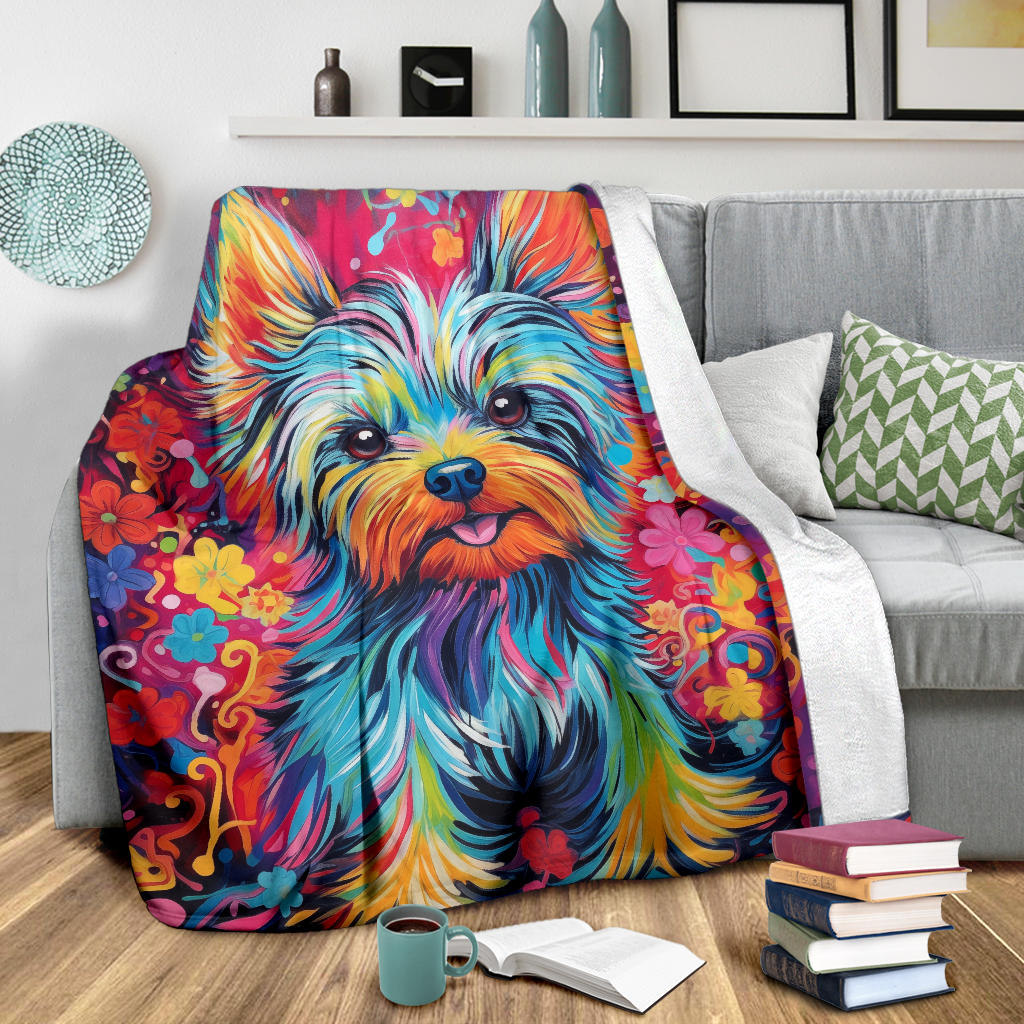 Trippy Psychedelics Yorkshire Terrier Blanket, Yorkshire Terrier Throw Blanket, Yorkshire Terrier Fleece Blanket, Yorkshire Terrier Gifts