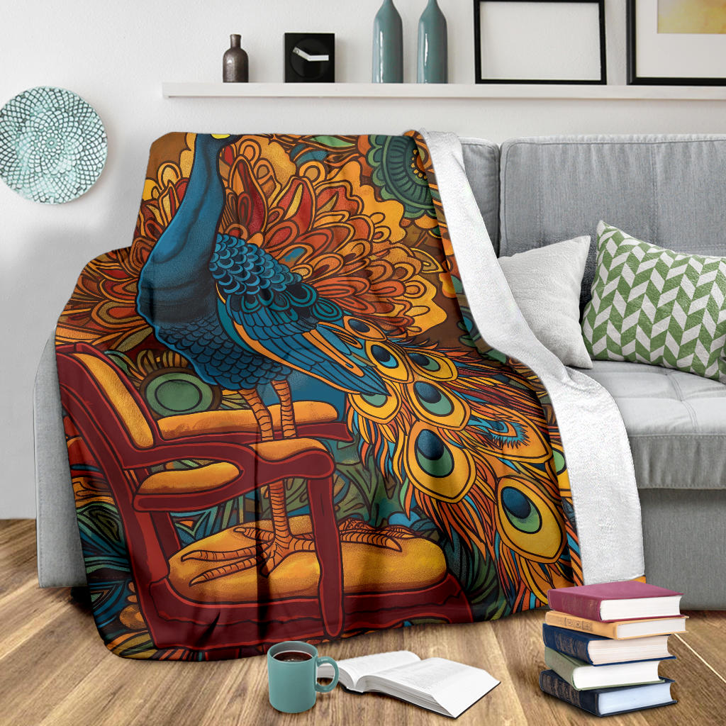 Peacock Blanket, Trippy Psychedelics Peacock Fleece Blanket, Peacock Throw Blanket, Peacock Gifts