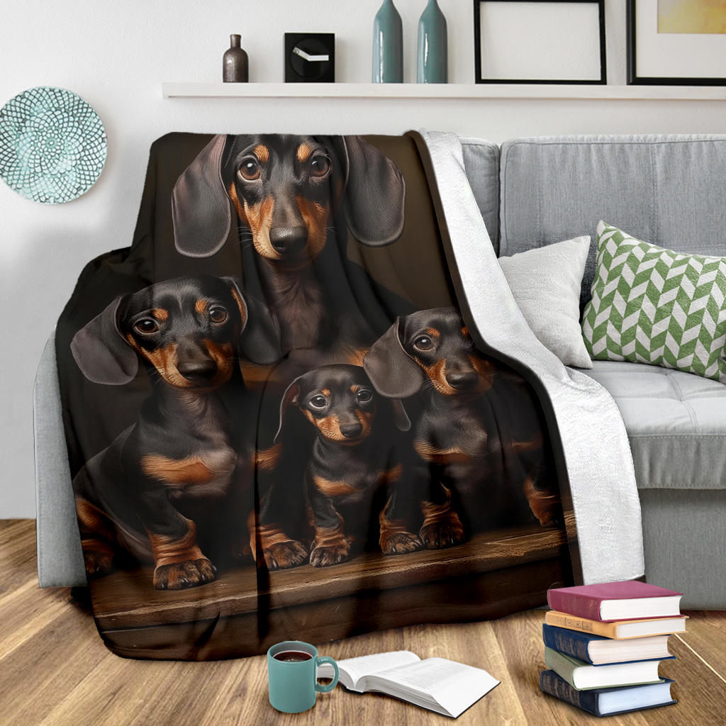 Dachshund Family Blanket, Dachshund Fleece Blanket, Dachshund Gifts, Dachshund Throw Blanket