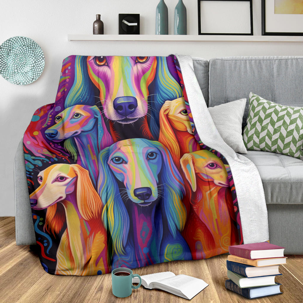 Saluki Blanket, Trippy Psychedelics Saluki Fleece Blanket, Saluki Throw Blanket, Saluki Gifts