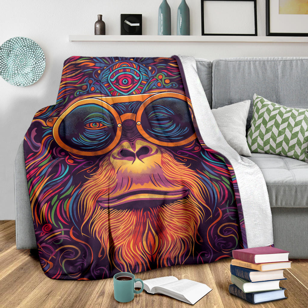 Orangutan animal Blanket, Trippy Psychedelics Orangutan animal Fleece Blanket, Orangutan animal Throw Blanket, Orangutan animal Gifts