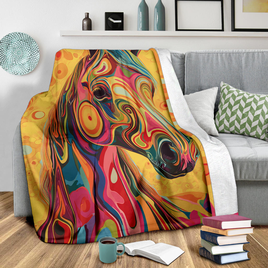 Horse Blanket, Trippy Psychedelics Horse Fleece Blanket, Horse Throw Blanket, Horse Gifts