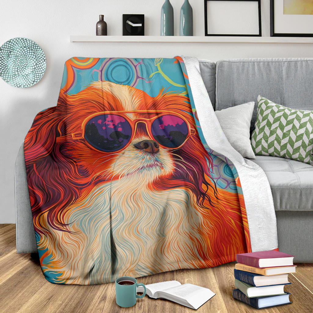 Japanese Chin Blanket, Trippy Psychedelics Japanese Chin Fleece Blanket, Japanese Chin Throw Blanket, Japanese Chin Gifts