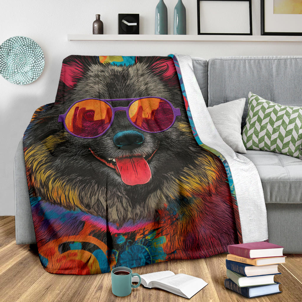 Keeshond Dog Blanket, Trippy Psychedelics Keeshond Dog Fleece Blanket, Keeshond Dog Throw Blanket, Keeshond Dog Gifts