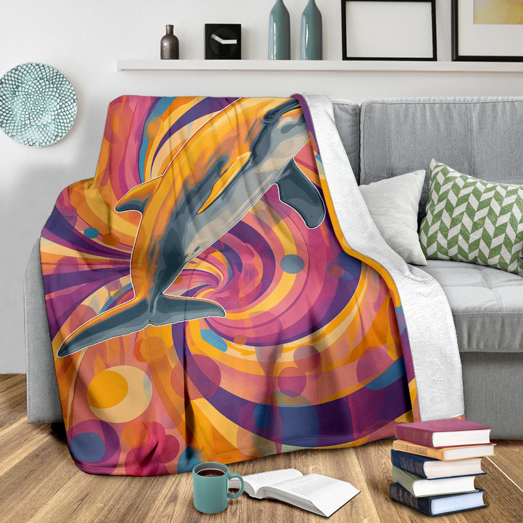 Dolphin Blanket, Trippy Psychedelics Dolphin Fleece Blanket, Dolphin Throw Blanket, Dolphin Gifts