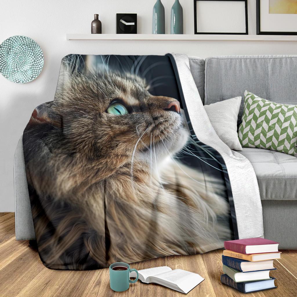 Norwegian Forest Cat Blanket, Trippy Psychedelics Norwegian Forest Cat Fleece Blanket, Norwegian Forest Cat Throw Blanket, Norwegian Forest Cat Gifts