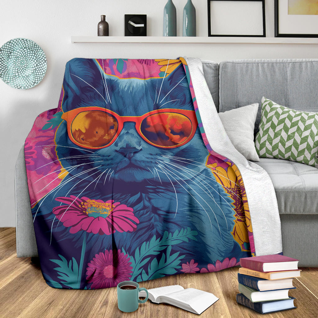 Chartreux cat Blanket, Trippy Psychedelics Chartreux cat Fleece Blanket, Chartreux cat Throw Blanket, Chartreux cat Gifts