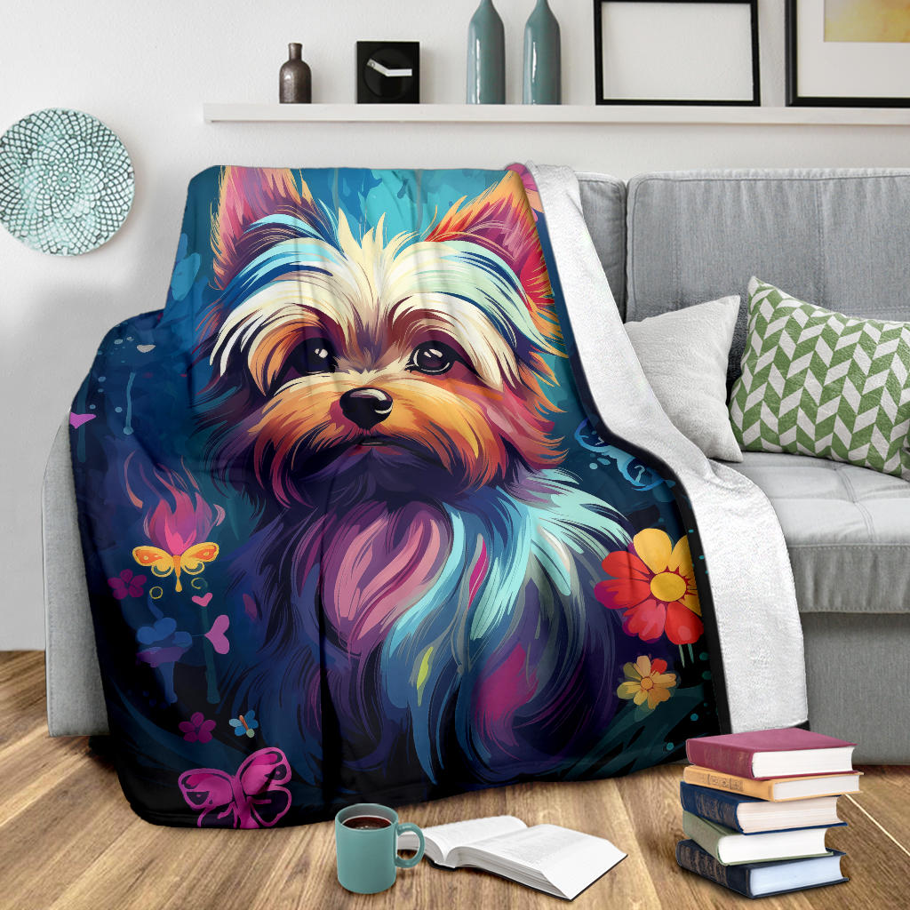 Trippy Psychedelics Yorkshire Terrier Blanket, Yorkshire Terrier Throw Blanket, Yorkshire Terrier Fleece Blanket, Yorkshire Terrier Gifts