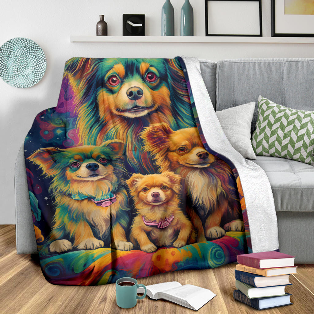 Tibetan Spaniel Blanket, Trippy Psychedelics Tibetan Spaniel Fleece Blanket, Tibetan Spaniel Throw Blanket, Tibetan Spaniel Gifts