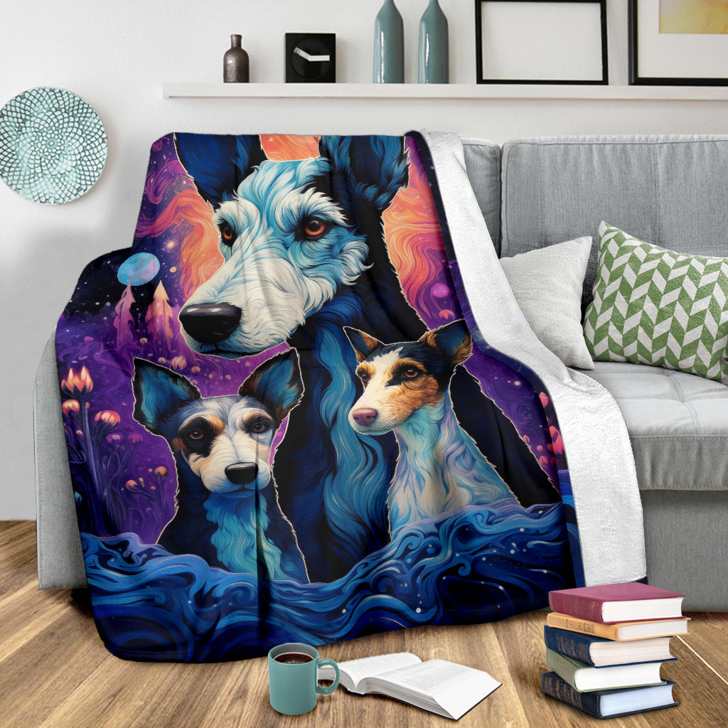 Fox Terrier Blanket, Trippy Psychedelics Fox Terrier Fleece Blanket, Fox Terrier Throw Blanket, Fox Terrier Gifts