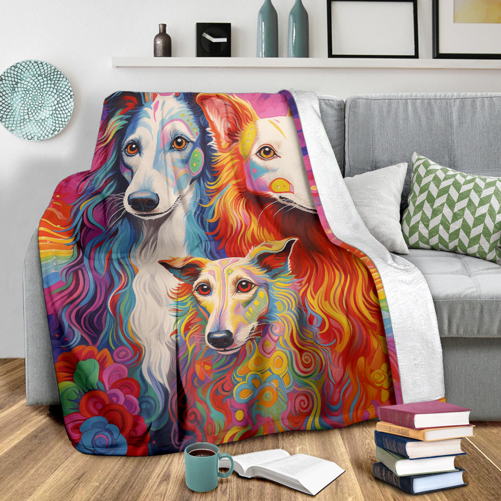 Borzoi Blanket, Trippy Psychedelics Borzoi Fleece Blanket, Borzoi Throw Blanket, Borzoi Gifts