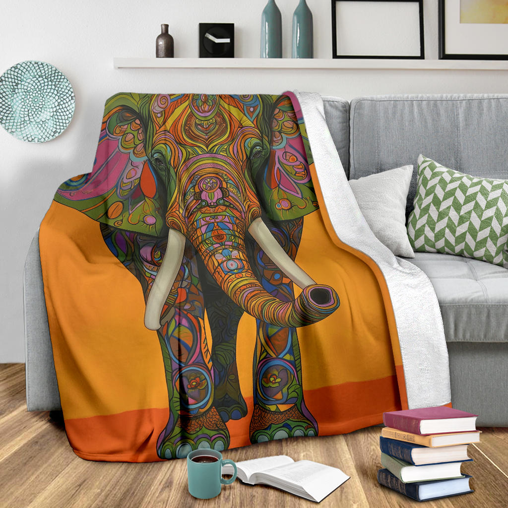 Elephant Blanket, Trippy Psychedelics Elephant Fleece Blanket, Elephant Throw Blanket, Elephant Gifts