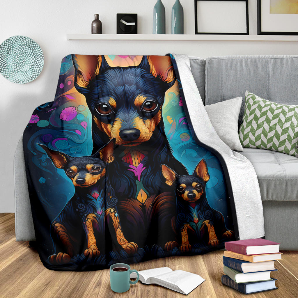 Miniature Pinscher Blanket, Trippy Psychedelics Miniature Pinscher Fleece Blanket, Miniature Pinscher Throw Blanket, Miniature Pinscher Gifts