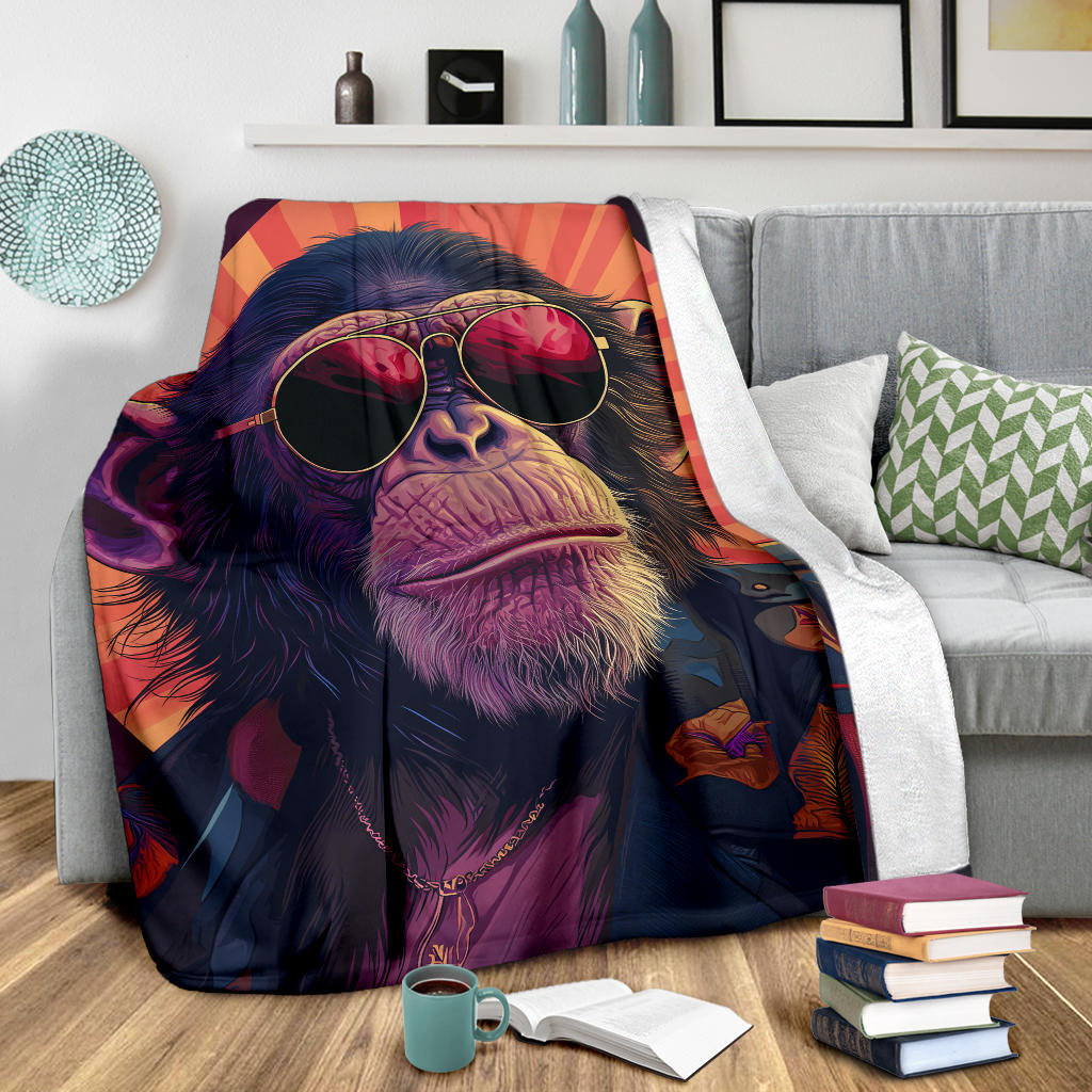 Monkey Blanket, Trippy Psychedelics Monkey Fleece Blanket, Monkey Throw Blanket, Monkey Gifts