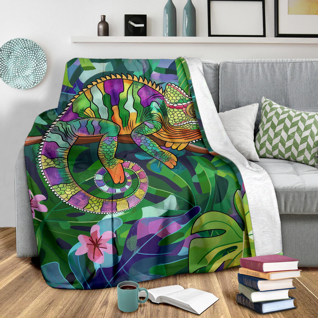 Chameleon Blanket, Trippy Psychedelics Chameleon Fleece Blanket, Chameleon Throw Blanket, Chameleon Gifts