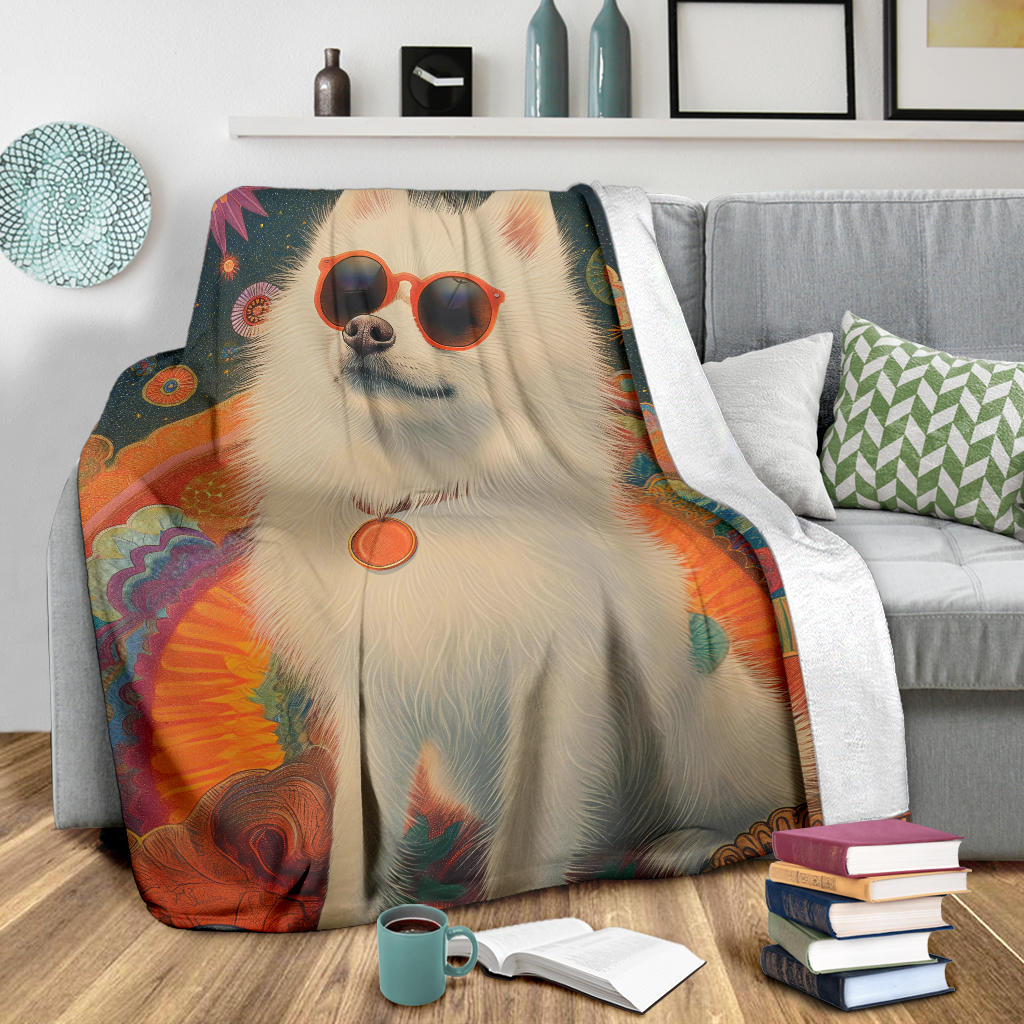 Japanese Spitz Blanket, Trippy Psychedelics Japanese Spitz Fleece Blanket, Japanese Spitz Throw Blanket, Japanese Spitz Gifts