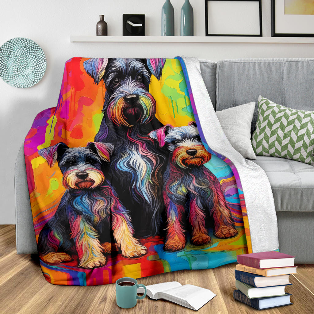 Miniature Schnauzer Blanket, Trippy Psychedelics Miniature Schnauzer Fleece Blanket, Miniature Schnauzer Throw Blanket, Miniature Schnauzer Gifts